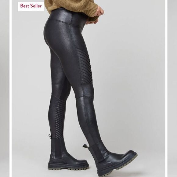 SPANX Faux Leather Moto Leggings in black size small - Picture 6 of 12